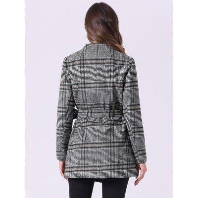 INSPIRE CHIC Women's Shawl Collar Belted Asymmetrical Hem Plaid Coat Black White X-Large — фото 4