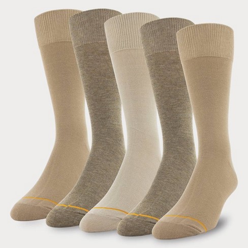 Signature Gold by GOLDTOE Men's Flatknit Crew Socks 5pk - Khaki 6-12.5