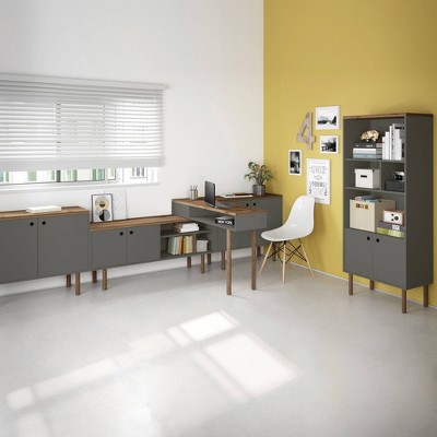 Windsor 47'' Midcentury Modern Console Table with Storage in Grey and Natural Wood