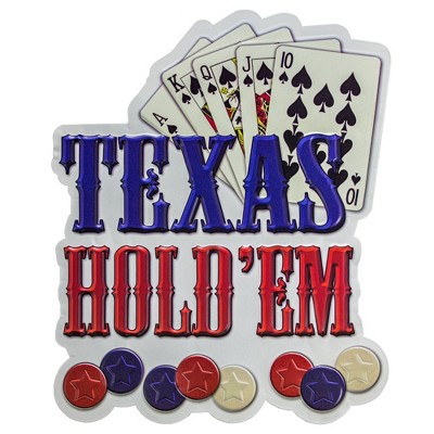 American Art Decor 17.25" x 13.75" Texas Hold 'Em Embossed Metal Sign White/Red/Dark Blue : Game Room Wall Art