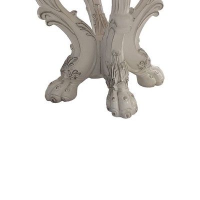 Bone White Round Wood and Glass Dining Table with Pedestal Base