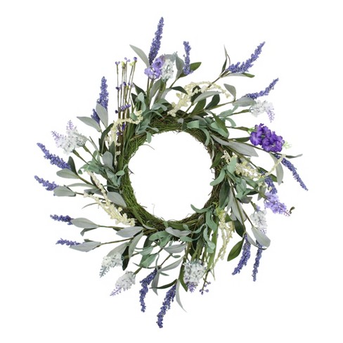 Northlight Green And Purple Twig Artificial Floral Wreath 16 Inch Unlit Target