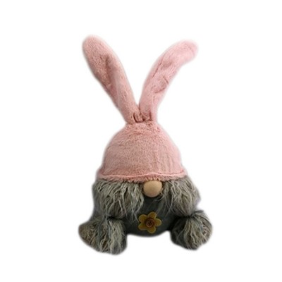 HomeRoots 19" Gray and Pink Fabric Easter Standing Gnome Tabletop Sculpture