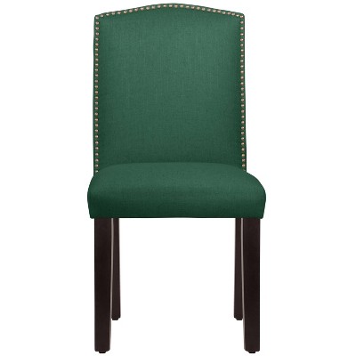 Nail Button Camel Back Dining Chair in Linen Conifer Green - Skyline Furniture