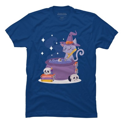 Men's Design By Humans Halloween Kitty Cauldron By machmigo T-Shirt