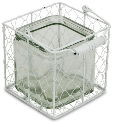 Cheung's Belen Square Glass Jar in White Wire Basket - Large