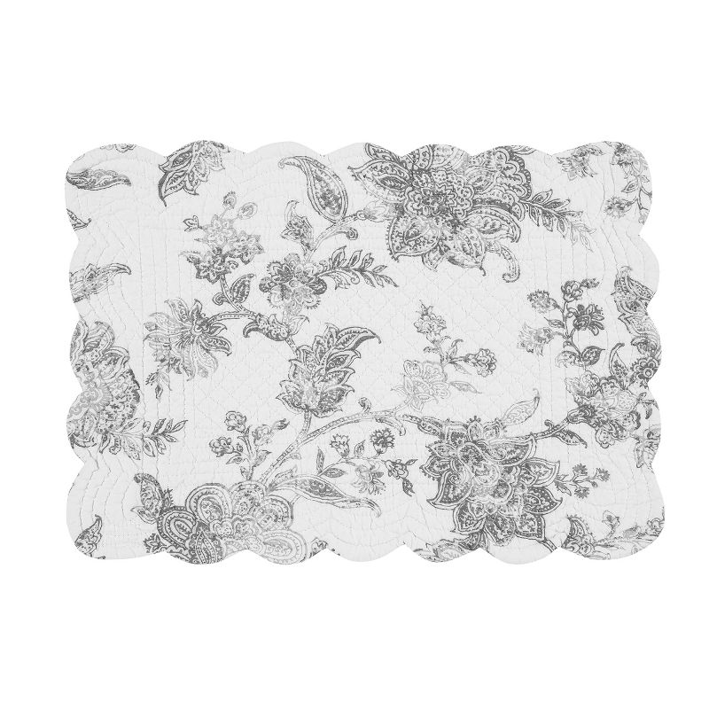 C&F Home Miriam Slate Quilted Reversible Gray Damask Placemat Set of 6, 3 of 10