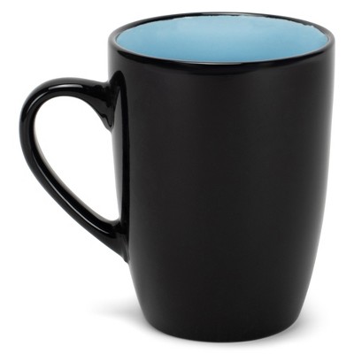 Pale Blue and Black Ceramic 16 oz Mug Set of 4