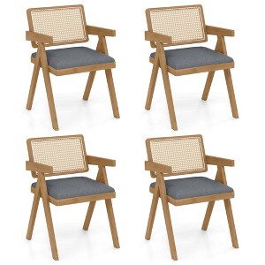 Costway Set of 2/4 Rattan Accent Chairs Leathaire Dining Chairs Modern Living Room Chairs Gray - 1 of 4