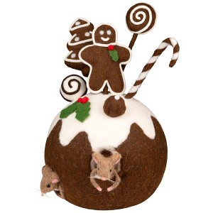 Northlight Gingerbread Cake and Mice Christmas Decoration - 13" - Brown and White - 1 of 4