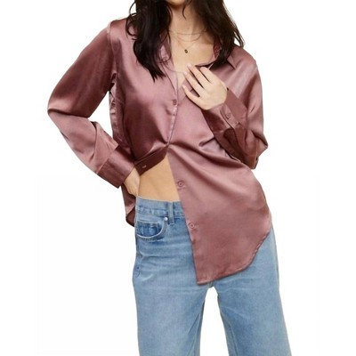 Women's Satin Button Down Long Sleeve Blouse - Mimosa
