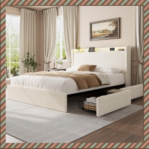 Garvee Bed Frame with Storage Headboard, Charging Station & LED Lights, Bed with 4 Drawers, No Box Spring Needed, Noise-Free Design - 1 of 4