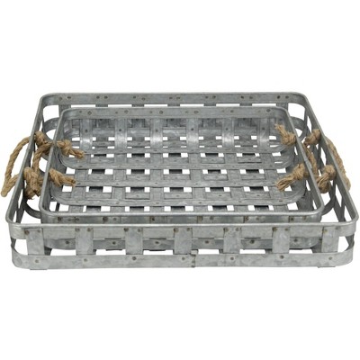HomeRoots Set of Two Gray Rectangular Metal Handmade Serving Tray With Handles