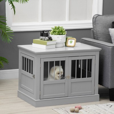 LAOTIES Wooden Dog Crate Furniture with Triple Doors,Indoor End Table Kennel for Small Dogs up to 22 lbs,Steel Frame