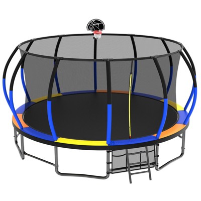 VisioGear Trampoline for Kid, Trampoline with Safety Enclosure Net, Trampoline with Basketball Hoop, Multicolored, 192"*192"*108"