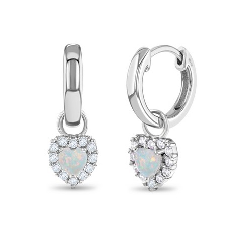 Silver Cz Heart Bezel Drop Hook Earrings