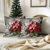 Lomsoe 2pcs Festive Christmas Pillow Covers - Red Poinsettia & Snowy Forest Design, Zippered, Ideal for Sofa & Bed Decor, Holiday Home Accents - 2 of 4