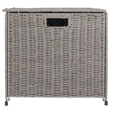 Large Gray Woven Paper Rope Storage Chest with Hinged Lid