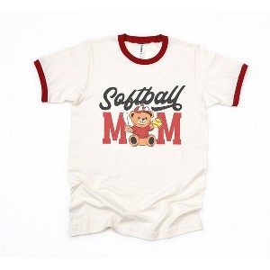 Simply Sage Market Women's Softball Mom Teddy Bear Short Sleeve Ringer Tee - 1 of 4