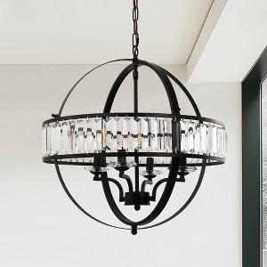 DORESshop 4-Light Matte Black Pendant Chandelier with Crystal Iron Frame for Dining Rooms Foyers - 1 of 4
