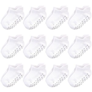 Touched by Nature Baby and Toddler Unisex Organic Cotton Socks with Non-Skid Gripper for Fall Resistance, White No-Show, 4-6 Toddler - 1 of 2