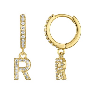 Junior Jewels 14K Gold Over Sterling Silver Cubic Zirconia Initials Drop Earrings