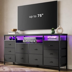 Garvee 10 Drawer TV Stand for 65-75 Inch TV - 63" W Long Fabric Dresser with LED Lights & Power Outlets, Entertainment Center with Storage - 1 of 4