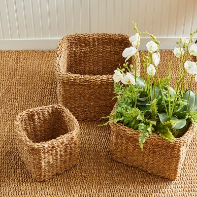 Natural Seagrass Square Storage Baskets, Set of 3
