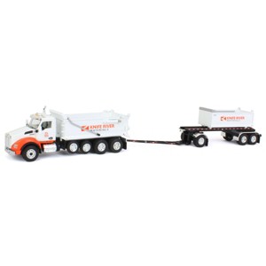 First Gear DCP 1/64 Kenworth T880 Dump w/ Dolly & Rogue Tandem Dump Trailer, Knife River, 2021 Natl Toy Truck 'N Construction 69-1068 - 1 of 4