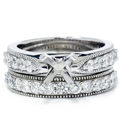 Pompeii3 1ct Diamond Engagement Matching Wedding Ring 14K Set