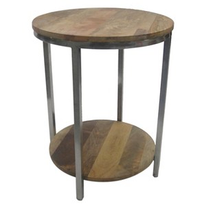 Berwyn End Table Metal and Wood Rustic Brown - Threshold , Silver