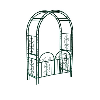 Evergreen Montebello Iron Garden Arbor with Gate, Forest Green- 53 x 84 x 23 Inches Fade and Weather Resistant Outdoor Decor