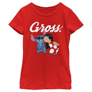 Girl's Lilo & Stitch Gross Kiss T-Shirt - 1 of 4