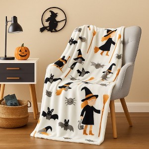 Kate Aurora Ultra Soft & Plush Halloween Friendly Witches & Bats Accent Throw Blanket Cover - 50 in. W x 70 in. L - 1 of 3