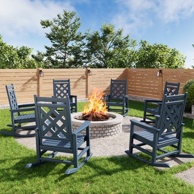 Oversized Adirondack Rocking Chair Set of 6 - HDPE Poly Lumber, 380lb Capacity & Weather-Resistant with Wood Texture for Patio, Pool, Deck