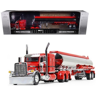 Peterbilt 389X with 63” Flat Top Sleeper and Heil Fuel Tank Trailer Red with Black 1/64 Diecast Model by DCP/First Gear