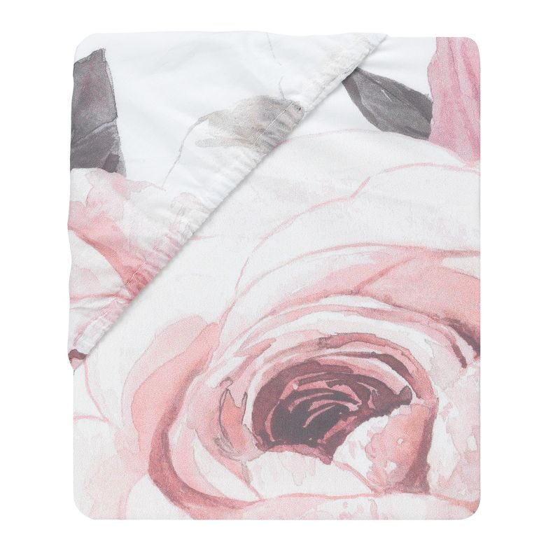 Lambs & Ivy Floral Garden Pink/White Watercolor Cotton Baby Fitted Crib Sheet, 4 of 7