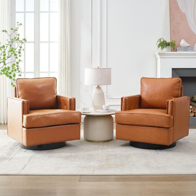 Hyleory Swivel Barrel Chair,31.9" W Modern Leather Accent Chairs Upholstered Comfy 360 Degree Swivel Club Sofa Chair for Living Room(set of 2)