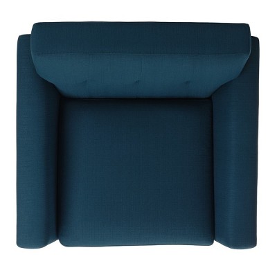 Opal Linen Tufted Accent Chair in Dark Teal with Wooden Legs