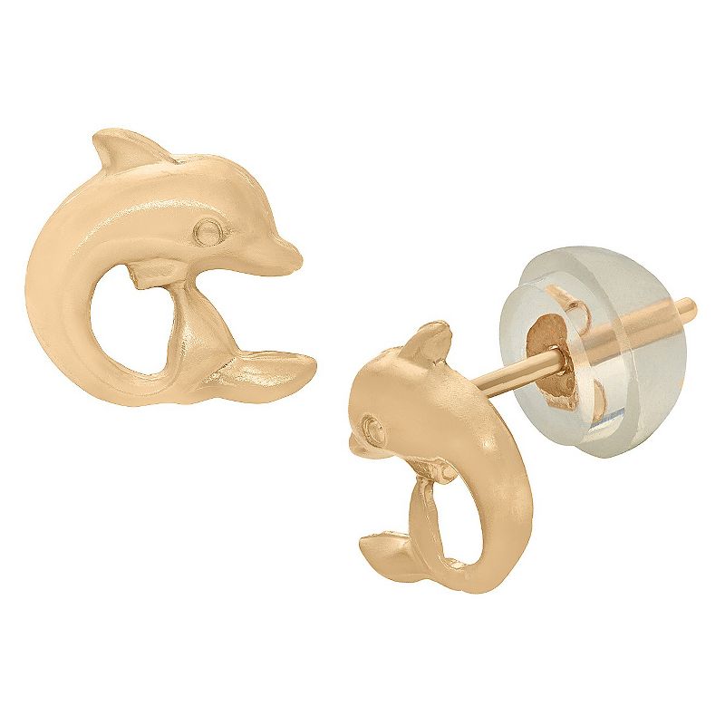 Tiara Kid's Dolphin Stud Earrings in 14K Gold, 1 of 4