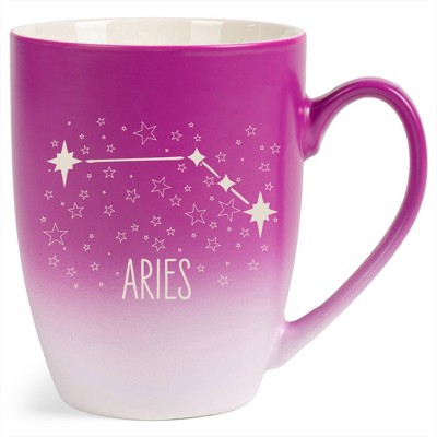 100 North Zodiac Design 10 Ounce Pink and White Two Toned Ombre, Comfortably Fits Your Hands, Ceramic Tea Coffee Cup Mug, Aries