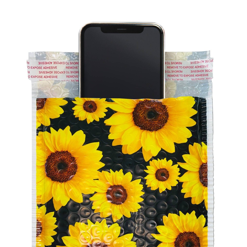 50ct Bubble Mailer 6"x10" Sunflower: Small Self-Adhesive Padded Envelopes, Polyethylene, Yellow, 50 Pack - Great Papers!