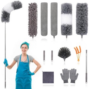 12pcs Microfiber Dusters, Duster with Extension Pole(Stainless Steel) 30 to 100'', Bendable Extendable Long Feather Duster - 1 of 4