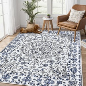 Nasitip Vintage Area Rug Washable Oriental Design Carpet with Non-Slip Backing,Soft Low-Pile Floor Cover for Living Room Bedroom - 1 of 4