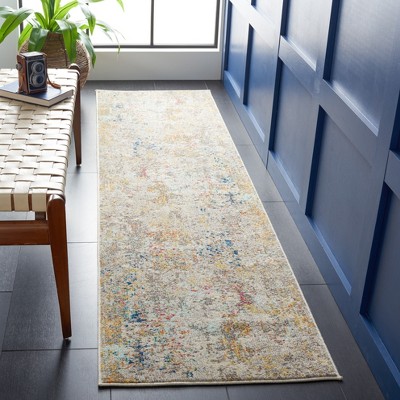 Grey and Gold Abstract Runner Rug, 2'2" x 8', Synthetic