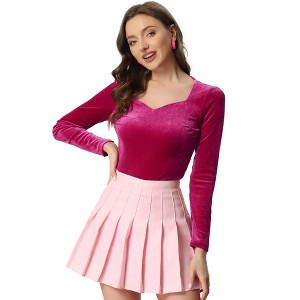 Allegra K Women's Velvet Sweetheart Neck Elegant Long Sleeves Blouses - 1 of 4