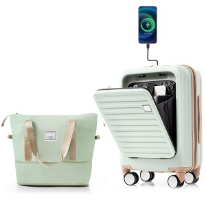 FONTOI Stylish 20 Inch Suitcase Set Carry On Luggage With Wheels Small Carryon Front Opening Suitcase With Travel Bag, USB Port, Cup Holder - 1 of 4