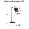 Possini Euro Design Keller 24" High Small Modern Desk Lamp USB Port AC Power Outlet Black Brass Finish Metal Single Home Office Living Room Charging - 4 of 4
