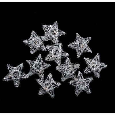 Penn 10 Battery Operated Clear LED Spun Glass Star Christmas Lights