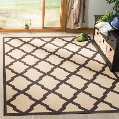 Cream and Brown Geometric Flat Woven 4' x 6' Area Rug